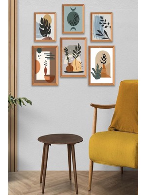 6'lı Bohem Sanatsal Tarzında Ahşap Görünümlü Uv Baskı Mdf Tablo Seti