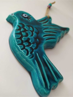 Turkuaz Kuş Figürlü Seramik Duvar Süsü, Ev Dekorasyonu Için Şık ve Renkli Parça