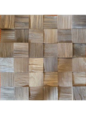 3 Boyutlu Masif Ahşap Karo, Kahverengi, Sıcak ve Doğal Dekorasyon Malzemesi