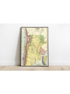 Sanatsal Arjantin ve Şili Haritası Duvar Posteri 60X90CM, Şık ve Dekoratif Tasarım