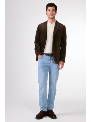 Kahve Kadife Torba Cep Slim Fit Erkek Ceket