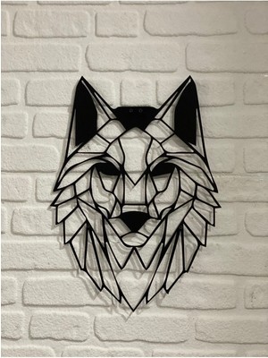 Siyah Ahşap Geometrik Kurt Kafası Duvar Dekoru 45X40CM, Modern ve Şık Tasarım