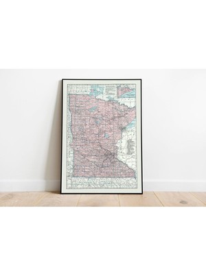 Sanatsal Minnesota 1948 Haritası Duvar Posteri 60X90CM, Beyaz Renk
