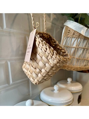 Haki Hasır Sepet, Banyo ve Mutfak Için Dekoratif Organizer, 10 cm