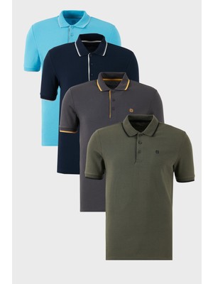 Buratti Pamuklu Slim Fit Şerit Detaylı Düğmeli Polo Yaka 4'lü Paket T Shirt Erkek T Shirt 5902118S4