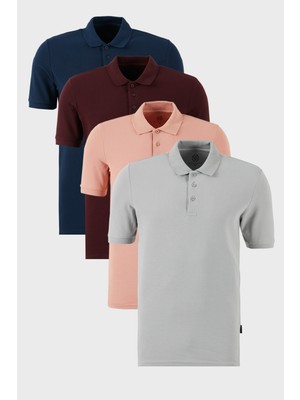 Buratti Pamuklu Regular Fit Düğmeli Polo Yaka 4'lü Paket T Shirt Erkek T Shirt 5902127S4