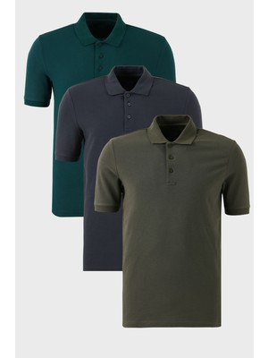Buratti Pamuklu Regular Fit Düğmeli Polo Yaka 3'lü Paket T Shirt Erkek T Shirt 5902127S3