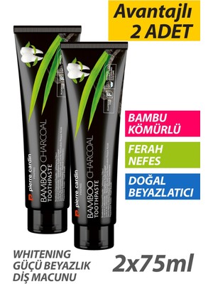 Pierre Cardin Bambu Kömürlü Diş Macunu 75 ml x 2 – Doğal Beyazlatıcı & Ferah Nefes – Avantajlı Set 