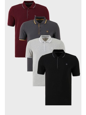 Buratti Pamuklu Slim Fit Şerit Detaylı Düğmeli Polo Yaka 4'lü Paket T Shirt Erkek T Shirt 5902118S4