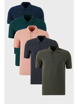 Buratti Pamuklu Regular Fit Düğmeli Polo Yaka 5'li Paket T Shirt Erkek T Shirt 5902127S5
