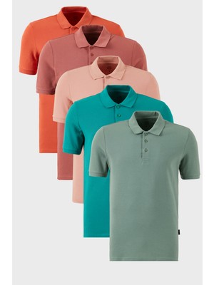 Buratti Pamuklu Regular Fit Düğmeli Polo Yaka 5'li Paket T Shirt Erkek T Shirt 5902127S5