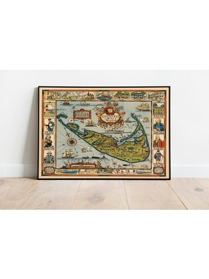 Mavi 1926 Nantucket Adası Haritası Sanatsal Duvar Posteri 60X90CM
