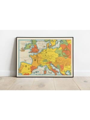 Sanatsal Avrupa Haritası Poster 60X90CM, Şık ve Renkli Duvar Dekoru
