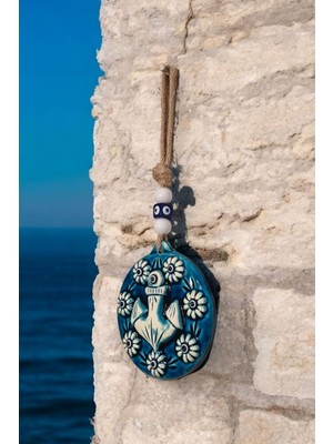 Renkli Denizci Çapa Seramik Duvar Süsü 13X13 cm El Yapımı Dekorasyon