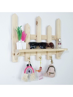 Kahverengi Ahşap Duvar Rafı ve Anahtarlık Seti, Şık ve Doğal Tasarım