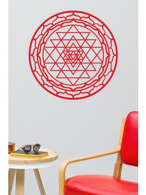 Kırmızı Sri Yantra Mandala Kutsal Geometri Ahşap Duvar Dekoru