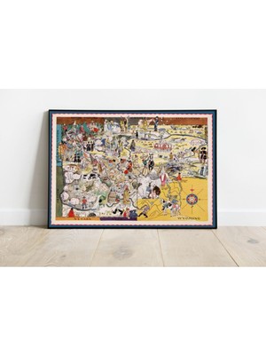 Sanatsal Eyaletler Haritası Poster 60X90CM Bej Dekorasyon