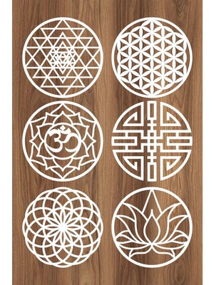 6'lı Sacret Geometri Seti, 24 cm Duvar Dekoru, Şık ve Modern Tasarım, Beyaz Renk