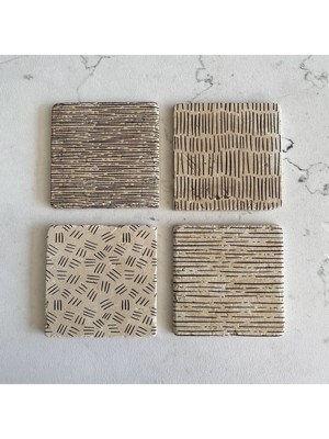 Renkli Taş Bardak Altlığı Seti, 4'lü, Modern ve Şık Tasarım