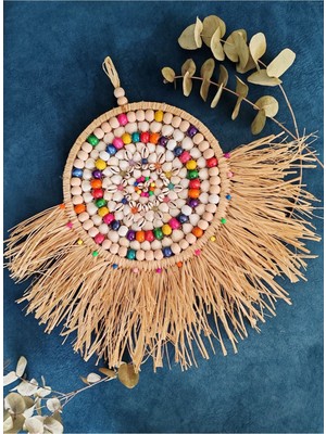 Renkli Rafya ve Deniz Kabuğu ile El Yapımı Bohem Duvar Süsü