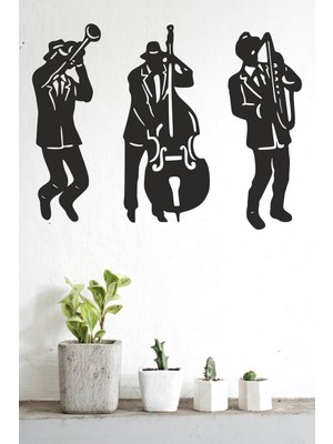 Siyah Ahşap Müzisyen Temalı Duvar Dekoru, Dekoratif Tablo