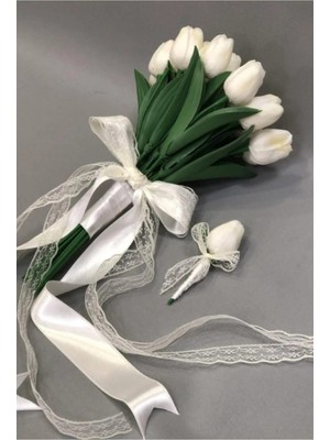 Beyaz Islak Lale Gelin Çiçeği ve Damat Yaka Çiçeği Seti, Şık ve Zarif Seçim