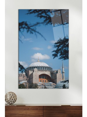 Ayasofya-I Kebir Cami-I Şerifi Dini Cam Tablo, Modern Ev Ofis Dekoru, Hediyelik Duvar Dekorasyonu