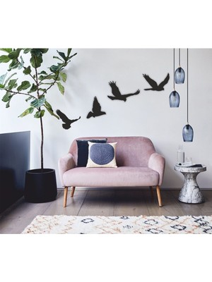 Dörtlü Kuş Ahşap Duvar Dekoru, Lazer Kesim, Siyah Renk, Şık Tasarım