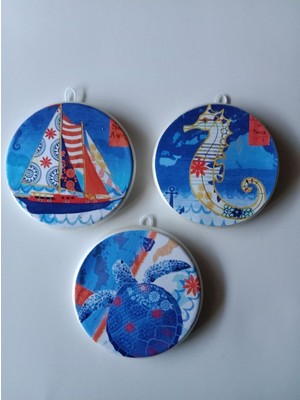 Deniz Temalı 3'lü Duvar Süsü, Beyaz, Dekoratif ve Şık Tasarım