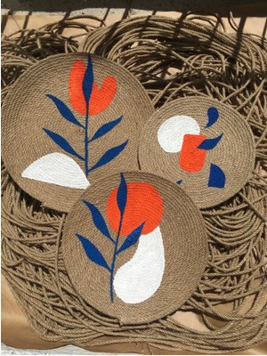 3'lü Bohem Duvar Dekoru, Turuncu, Mavi, Beyaz, Makine Dikişli, Yüksek Kalite