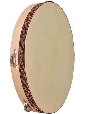 Turuncu Ahşap 22CM 4 Zilli Tef, El Yapımı Küçük Boy Kına Tefi, 1 Adet