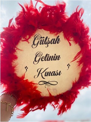 Kırmızı Tüylü Gelin ve Kına Tefi, 22 Cm, Şık ve Sevimli Aksesuar