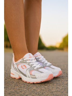 Günlük Unisex Beyaz Siyah Sneaker Kaymaz Yüksek Taban Desenli Triko Bağcıklı Koşu Spor Ayakkabı
