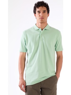 Mint Yeşili Polo Yaka Pamuklu Düz Renk Slim Fit Erkek T-shirt