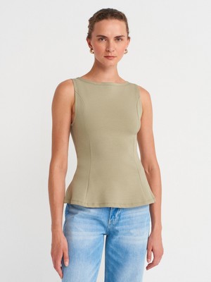 21001 Kayık Yaka Peplum Top-Çağla