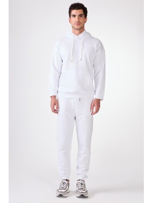 Dufy Erkek Regular Fit Kapüşonlu Beyaz Sweatshirt