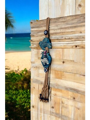 Renkli Seramik Kaplumbağa ve Saksılı Dekoratif Asma Süs, 11X45 cm