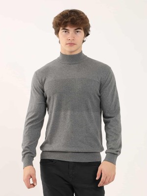 Dufy Gri Melanj Erkek Regular Fit Dik Yaka Triko - 90649