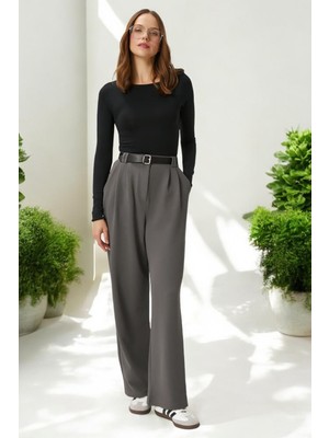 Kemerli Yüksek Bel Dökümlü  Palazzo Pantolon