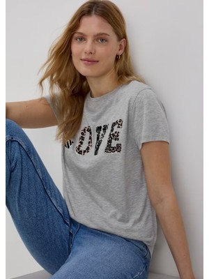 Kadife Baskılı Büyük Beden Seçenekli Kadın T-Shirt