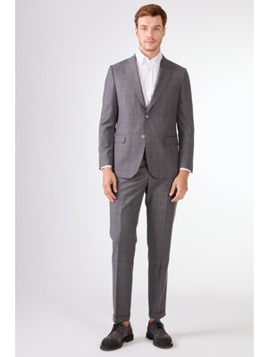 Gri   Balıksırtı Erkek Takım Elbise - Slim Fit