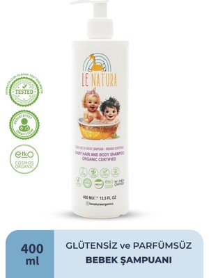 Le Natura Organik & Vegan Sertifikalı, Glutensiz Bebek  Saç ve Vücut Şampuanı - 400 ml