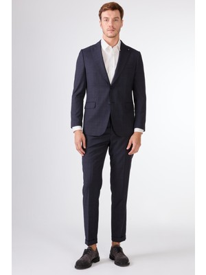 Koyu Lacivert Balıksırtı Slim Fit Erkek Takım Elbise