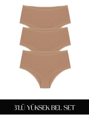 Cotvie Kahve Pamuklu Yüksek Bel 3'lü Set külot