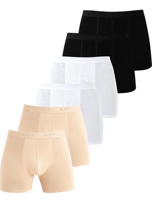 6'lı Paket Erkek Pamuklu Likralı Esnek Kumaş Renkli Boxer