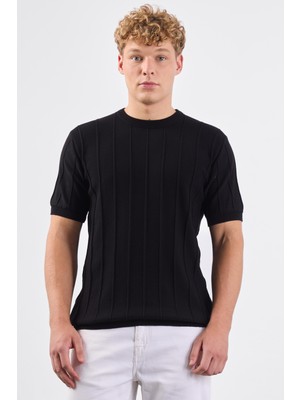 Dufy Erkek Slim Fit Bisiklet Yaka Siyah Triko