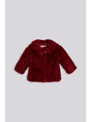 GB Baby Bg Store Kız Bebek Kırmızı Pelüş Ceket Uzun Kol Düz Desenli Normal Kalıp