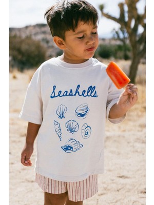 Unisex Çocuk Pamuklu Bisiklet Yaka Baskılı T-Shirt