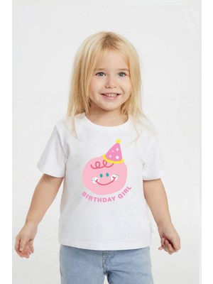 Kız Çocuk Pamuklu Bisiklet Yaka Baskılı T-Shirt