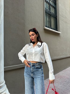 Rengastyle Kadın Yakası Püskül Boncuk Detaylı Gömlek